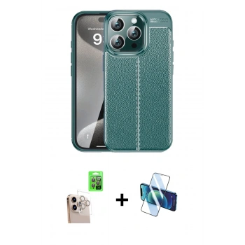 MARSİLYAN™- iPhone 16 Pro Max Kılıf Doruk Klasik Özel Seri - Siyah 3D Antistatik Cam Ekran Koruyucu + Raze Metal Kamera Lens - NLGY