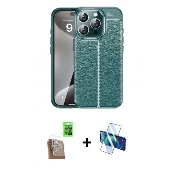 MARSİLYAN™- iPhone 16 Pro Max Kılıf Doruk Klasik Özel Seri - Siyah 3D Antistatik Cam Ekran Koruyucu + Raze Metal Kamera Lens - CLTM