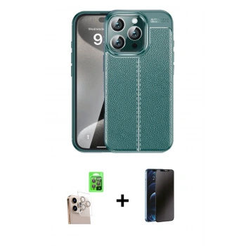 MARSİLYAN™- iPhone 16 Pro Max Kılıf Doruk Klasik Özel Seri - Siyah 3D Antistatik Hayalet Cam Ekran Koruyucu + Raze Metal Kamera Lens - NLGY