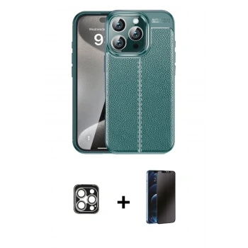 MARSİLYAN™- iPhone 16 Pro Max Kılıf Doruk Klasik Özel Seri - Siyah 3D Antistatik Hayalet Cam Ekran Koruyucu + PVD Metal Kamera Lens - GS