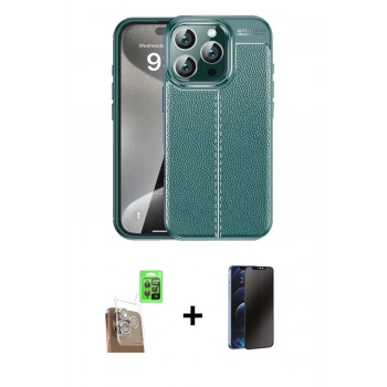 MARSİLYAN™- iPhone 16 Pro Max Kılıf Doruk Klasik Özel Seri - Siyah 3D Antistatik Hayalet Cam Ekran Koruyucu + Raze Metal Kamera Lens - CLTM