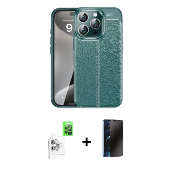 MARSİLYAN™- iPhone 16 Pro Max Kılıf Doruk Klasik Özel Seri - Siyah 3D Antistatik Hayalet Cam Ekran Koruyucu + Raze Metal Kamera Lens - BZ
