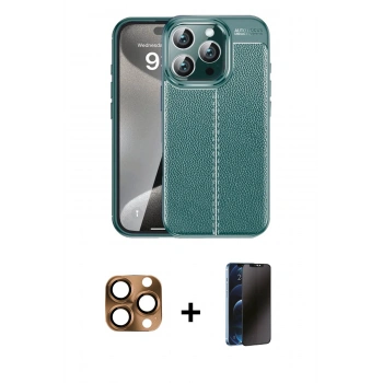 MARSİLYAN™- iPhone 16 Pro Max Kılıf Doruk Klasik Özel Seri - Siyah 3D Antistatik Hayalet Cam Ekran Koruyucu + Pers Alüminyum Kamera Lens - CLTM