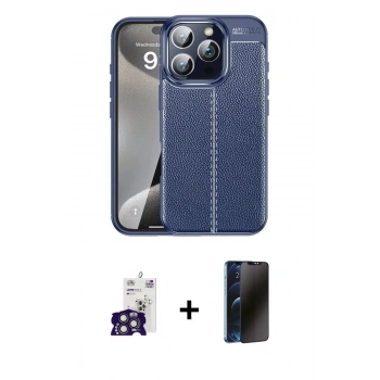MARSİLYAN™- iPhone 16 Pro Max Kılıf Doruk Klasik Özel Seri - Siyah 3D Antistatik Hayalet Cam Ekran Koruyucu + Bilvis Titan Kamera Lens - TMGI