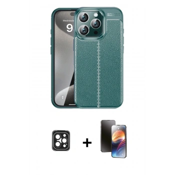 MARSİLYAN™- iPhone 16 Pro Max Kılıf Doruk Klasik Özel Seri - Siyah 3D Antistatik Mat Seramik Nano Ekran Koruyucu + PVD Metal Kamera Lens - SH
