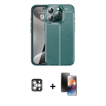 MARSİLYAN™- iPhone 16 Pro Max Kılıf Doruk Klasik Özel Seri - Siyah 3D Antistatik Mat Seramik Nano Ekran Koruyucu + PVD Metal Kamera Lens - GS