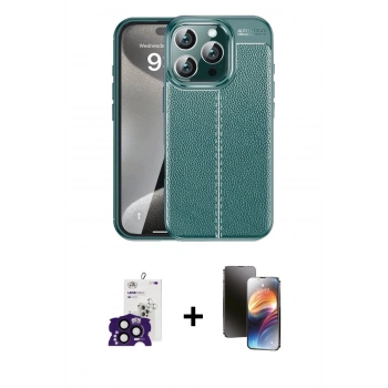 MARSİLYAN™- iPhone 16 Pro Max Kılıf Doruk Klasik Özel Seri - Siyah 3D Antistatik Mat Seramik Nano Ekran Koruyucu + Bilvis Titan Kamera Lens - SH