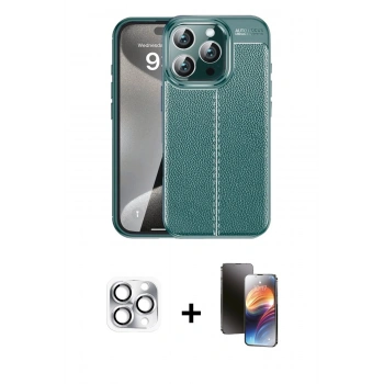 MARSİLYAN™- iPhone 16 Pro Max Kılıf Doruk Klasik Özel Seri - Siyah 3D Antistatik Mat Seramik Nano Ekran Koruyucu + Pers Alüminyum Kamera Lens - GS