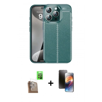 MARSİLYAN™- iPhone 16 Pro Max Kılıf Doruk Klasik Özel Seri - Siyah 3D Antistatik Mat Seramik Nano Ekran Koruyucu + Raze Metal Kamera Lens - CLTM