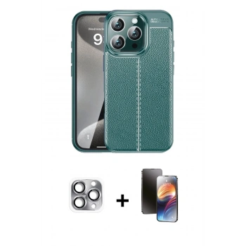 MARSİLYAN™- iPhone 16 Pro Max Kılıf Doruk Klasik Özel Seri - Siyah 3D Antistatik Mat Seramik Nano Ekran Koruyucu + Pers Alüminyum Kamera Lens - GI
