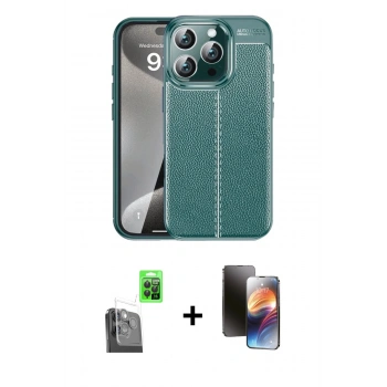 MARSİLYAN™- iPhone 16 Pro Max Kılıf Doruk Klasik Özel Seri - Siyah 3D Antistatik Mat Seramik Nano Ekran Koruyucu + Raze Metal Kamera Lens - SH