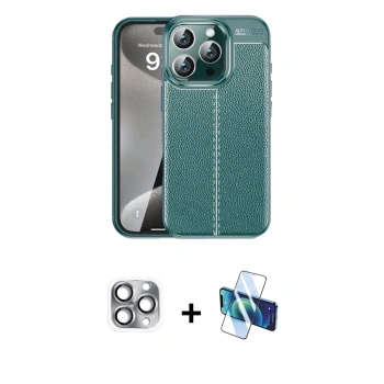 MARSİLYAN™- iPhone 16 Pro Max Kılıf Doruk Klasik Özel Seri - Siyah 3D Antistatik Seramik Nano Ekran Koruyucu + Pers Alüminyum Kamera Lens - GI