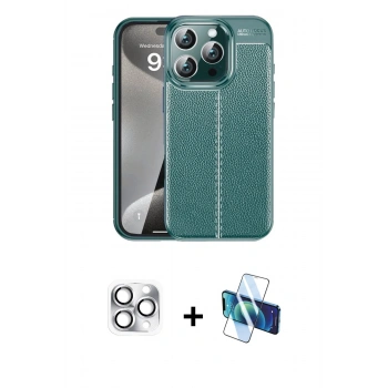 MARSİLYAN™- iPhone 16 Pro Max Kılıf Doruk Klasik Özel Seri - Siyah 3D Antistatik Seramik Nano Ekran Koruyucu + Pers Alüminyum Kamera Lens - GS