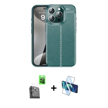 MARSİLYAN™- iPhone 16 Pro Max Kılıf Doruk Klasik Özel Seri - Siyah 3D Antistatik Seramik Nano Ekran Koruyucu + Raze Metal Kamera Lens - SH
