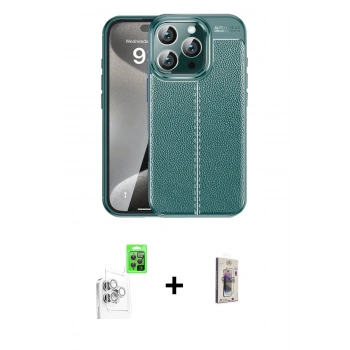 MARSİLYAN™- iPhone 16 Pro Max Kılıf Doruk Klasik Özel Seri - Siyah Bilvis 3D Cam Ekran Koruyucu + Raze Metal Kamera Lens - BZ