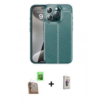 MARSİLYAN™- iPhone 16 Pro Max Kılıf Doruk Klasik Özel Seri - Siyah Bilvis 3D Cam Ekran Koruyucu + Raze Metal Kamera Lens - CLTM
