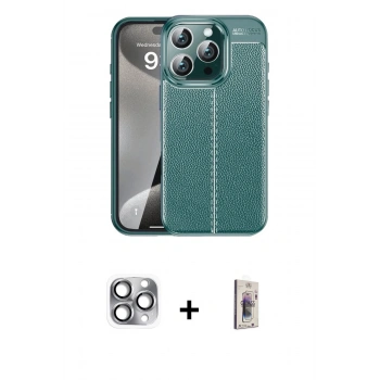 MARSİLYAN™- iPhone 16 Pro Max Kılıf Doruk Klasik Özel Seri - Siyah Bilvis 3D Cam Ekran Koruyucu + Pers Alüminyum Kamera Lens - GI