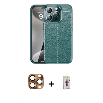 MARSİLYAN™- iPhone 16 Pro Max Kılıf Doruk Klasik Özel Seri - Siyah Bilvis 3D Cam Ekran Koruyucu + Pers Alüminyum Kamera Lens - CLTM