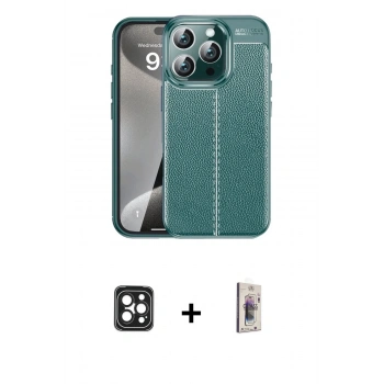 MARSİLYAN™- iPhone 16 Pro Max Kılıf Doruk Klasik Özel Seri - Siyah Bilvis 3D Cam Ekran Koruyucu + PVD Metal Kamera Lens - SH