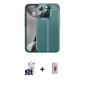 MARSİLYAN™- iPhone 16 Pro Max Kılıf Doruk Klasik Özel Seri - Siyah Bilvis 3D Cam Ekran Koruyucu + Bilvis Titan Kamera Lens - TMGI
