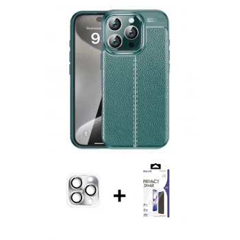 MARSİLYAN™- iPhone 16 Pro Max Kılıf Doruk Klasik Özel Seri - Siyah Bilvis 3X AR Hayalet Cam Ekran Koruyucu + Pers Alüminyum Kamera Lens - GS