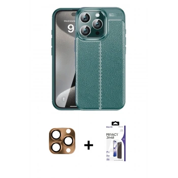MARSİLYAN™- iPhone 16 Pro Max Kılıf Doruk Klasik Özel Seri - Siyah Bilvis 3X AR Hayalet Cam Ekran Koruyucu + Pers Alüminyum Kamera Lens - CLTM