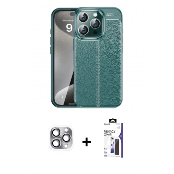 MARSİLYAN™- iPhone 16 Pro Max Kılıf Doruk Klasik Özel Seri - Siyah Bilvis 3X AR Hayalet Cam Ekran Koruyucu + Pers Alüminyum Kamera Lens - GI