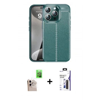 MARSİLYAN™- iPhone 16 Pro Max Kılıf Doruk Klasik Özel Seri - Siyah Bilvis 3X AR Hayalet Cam Ekran Koruyucu + Raze Metal Kamera Lens - NLGY