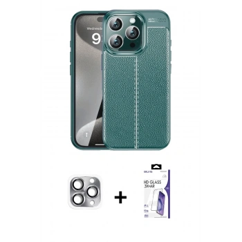 MARSİLYAN™- iPhone 16 Pro Max Kılıf Doruk Klasik Özel Seri - Siyah Bilvis 3X AR HD Cam Ekran Koruyucu + Pers Alüminyum Kamera Lens - GI