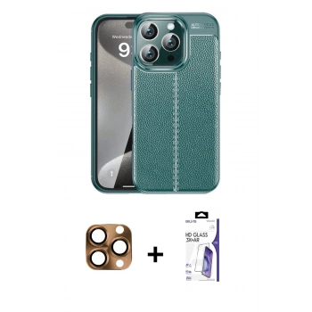MARSİLYAN™- iPhone 16 Pro Max Kılıf Doruk Klasik Özel Seri - Siyah Bilvis 3X AR HD Cam Ekran Koruyucu + Pers Alüminyum Kamera Lens - CLTM