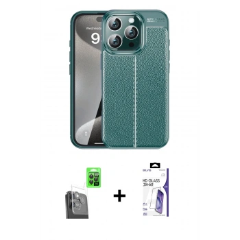 MARSİLYAN™- iPhone 16 Pro Max Kılıf Doruk Klasik Özel Seri - Siyah Bilvis 3X AR HD Cam Ekran Koruyucu + Raze Metal Kamera Lens - SH
