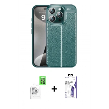 MARSİLYAN™- iPhone 16 Pro Max Kılıf Doruk Klasik Özel Seri - Siyah Bilvis 3X AR HD Cam Ekran Koruyucu + Raze Metal Kamera Lens - BZ