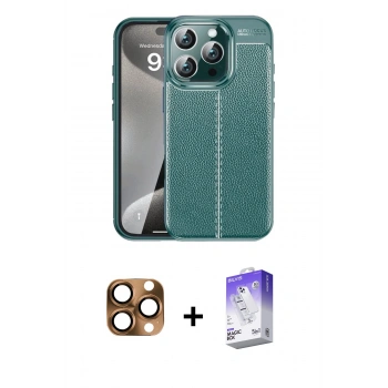 MARSİLYAN™- iPhone 16 Pro Max Kılıf Doruk Klasik Özel Seri - Siyah Bilvis 5in1 3D Magic Cam Ekran Koruyucu + Pers Alüminyum Kamera Lens - CLTM