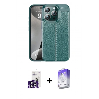 MARSİLYAN™- iPhone 16 Pro Max Kılıf Doruk Klasik Özel Seri - Siyah Bilvis 5in1 3D Magic Cam Ekran Koruyucu + Bilvis Titan Kamera Lens - SH