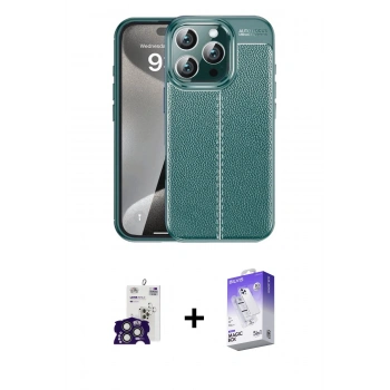 MARSİLYAN™- iPhone 16 Pro Max Kılıf Doruk Klasik Özel Seri - Siyah Bilvis 5in1 3D Magic Cam Ekran Koruyucu + Bilvis Titan Kamera Lens - TMGI