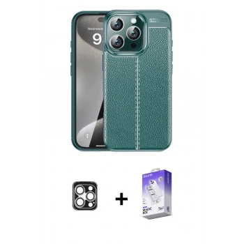 MARSİLYAN™- iPhone 16 Pro Max Kılıf Doruk Klasik Özel Seri - Siyah Bilvis 5in1 3D Magic Cam Ekran Koruyucu + PVD Metal Kamera Lens - GS