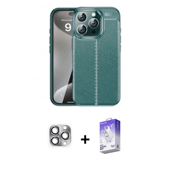 MARSİLYAN™- iPhone 16 Pro Max Kılıf Doruk Klasik Özel Seri - Siyah Bilvis 5in1 3D Magic Cam Ekran Koruyucu + Pers Alüminyum Kamera Lens - GI