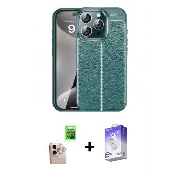 MARSİLYAN™- iPhone 16 Pro Max Kılıf Doruk Klasik Özel Seri - Siyah Bilvis 5in1 3D Magic Cam Ekran Koruyucu + Raze Metal Kamera Lens - NLGY