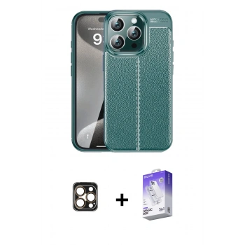 MARSİLYAN™- iPhone 16 Pro Max Kılıf Doruk Klasik Özel Seri - Siyah Bilvis 5in1 3D Magic Cam Ekran Koruyucu + PVD Metal Kamera Lens - GD