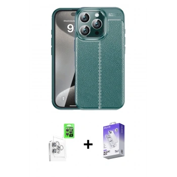 MARSİLYAN™- iPhone 16 Pro Max Kılıf Doruk Klasik Özel Seri - Siyah Bilvis 5in1 3D Magic Cam Ekran Koruyucu + Raze Metal Kamera Lens - BZ