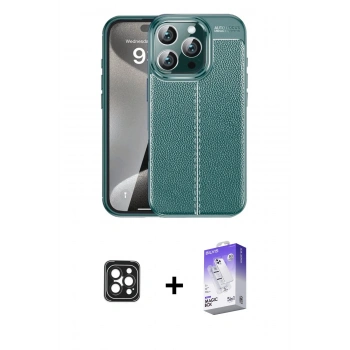 MARSİLYAN™- iPhone 16 Pro Max Kılıf Doruk Klasik Özel Seri - Siyah Bilvis 5in1 3D Magic Cam Ekran Koruyucu + PVD Metal Kamera Lens - SH