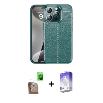 MARSİLYAN™- iPhone 16 Pro Max Kılıf Doruk Klasik Özel Seri - Siyah Bilvis 5in1 3D Magic Cam Ekran Koruyucu + Raze Metal Kamera Lens - CLTM