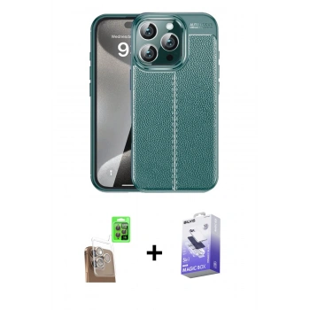 MARSİLYAN™- iPhone 16 Pro Max Kılıf Doruk Klasik Özel Seri - Siyah Bilvis 5in1 5D Magic Hayalet Cam Ekran Koruyucu + Raze Metal Kamera Lens - CLTM