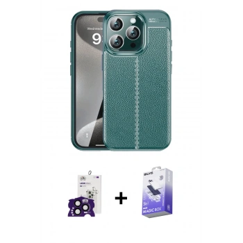 MARSİLYAN™- iPhone 16 Pro Max Kılıf Doruk Klasik Özel Seri - Siyah Bilvis 5in1 5D Magic Hayalet Cam Ekran Koruyucu + Bilvis Titan Kamera Lens - SH