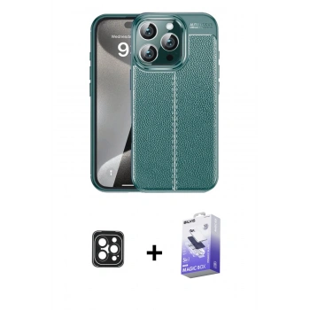 MARSİLYAN™- iPhone 16 Pro Max Kılıf Doruk Klasik Özel Seri - Siyah Bilvis 5in1 5D Magic Hayalet Cam Ekran Koruyucu + PVD Metal Kamera Lens - SH