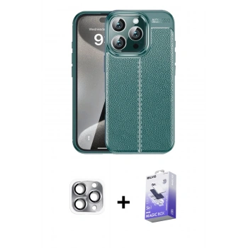 MARSİLYAN™- iPhone 16 Pro Max Kılıf Doruk Klasik Özel Seri - Siyah Bilvis 5in1 5D Magic Hayalet Cam Ekran Koruyucu + Pers Alüminyum Kamera Lens - GI