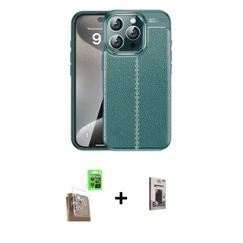 MARSİLYAN™- iPhone 16 Pro Max Kılıf Doruk Klasik Özel Seri - Siyah Bilvis Hayalet Cam Ekran Koruyucu + Raze Metal Kamera Lens - CLTM