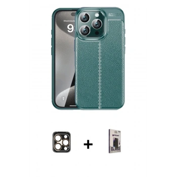 MARSİLYAN™- iPhone 16 Pro Max Kılıf Doruk Klasik Özel Seri - Siyah Bilvis Hayalet Cam Ekran Koruyucu + PVD Metal Kamera Lens - GD