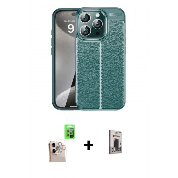 MARSİLYAN™- iPhone 16 Pro Max Kılıf Doruk Klasik Özel Seri - Siyah Bilvis Hayalet Cam Ekran Koruyucu + Raze Metal Kamera Lens - NLGY