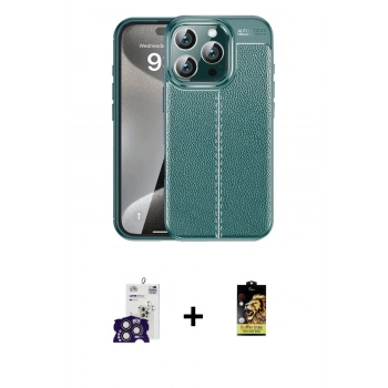 MARSİLYAN™- iPhone 16 Pro Max Kılıf Doruk Klasik Özel Seri - Siyah Buffer Cam Ekran Koruyucu + Bilvis Titan Kamera Lens - TMGI